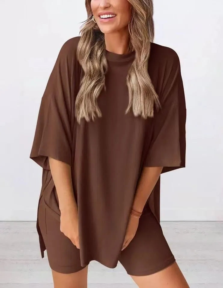2025 Summer Casual Oversized Shirts Shorts Matching Women's Two Piece Lounge Set