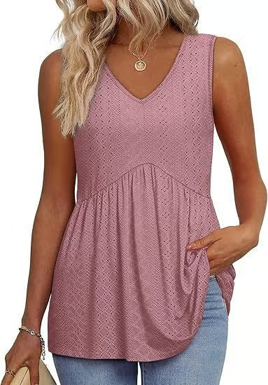 Women Dressy Sleeveless V Neck Babydoll Tank Tops