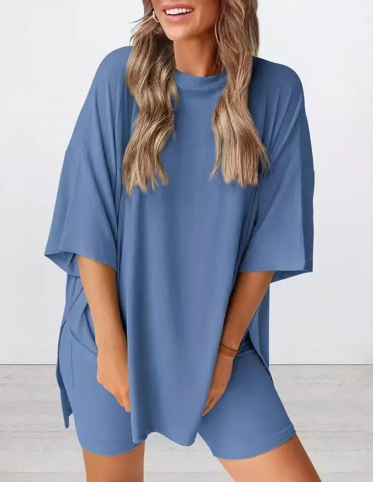 2025 Summer Casual Oversized Shirts Shorts Matching Women's Two Piece Lounge Set