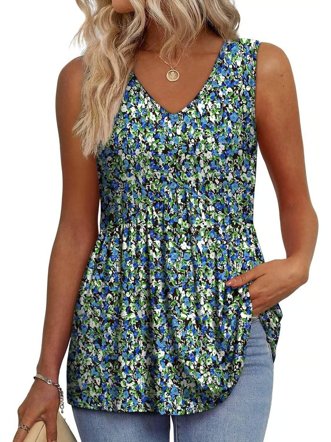 Women Dressy Sleeveless V Neck Babydoll Tank Tops