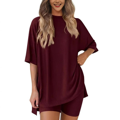 2025 Summer Casual Oversized Shirts Shorts Matching Women's Two Piece Lounge Set