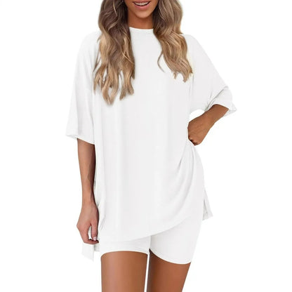 2025 Summer Casual Oversized Shirts Shorts Matching Women's Two Piece Lounge Set
