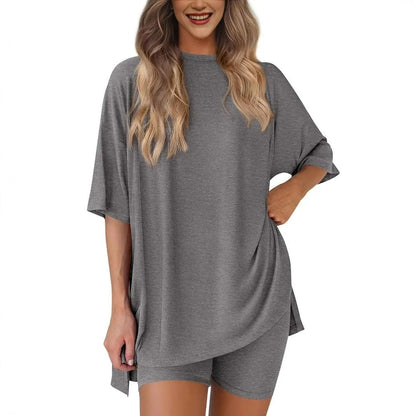 2025 Summer Casual Oversized Shirts Shorts Matching Women's Two Piece Lounge Set