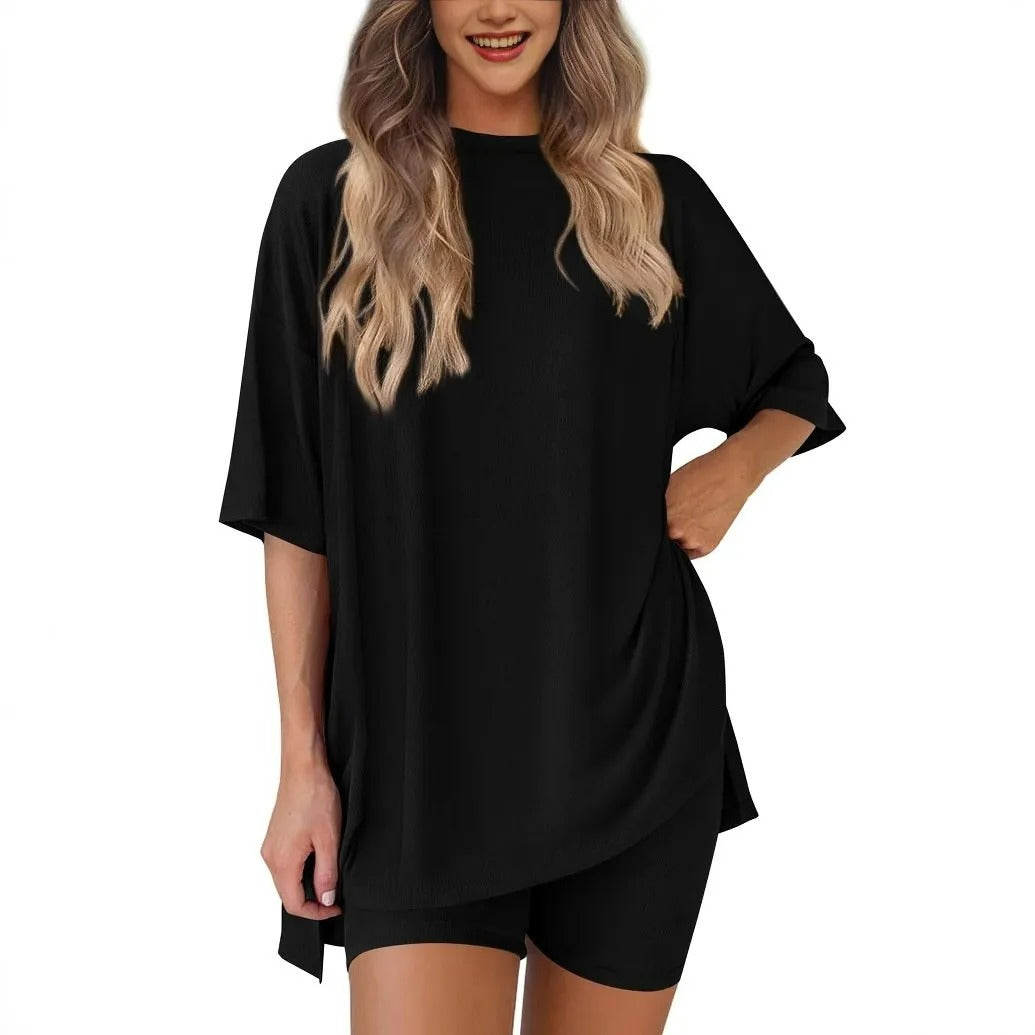 2025 Summer Casual Oversized Shirts Shorts Matching Women's Two Piece Lounge Set