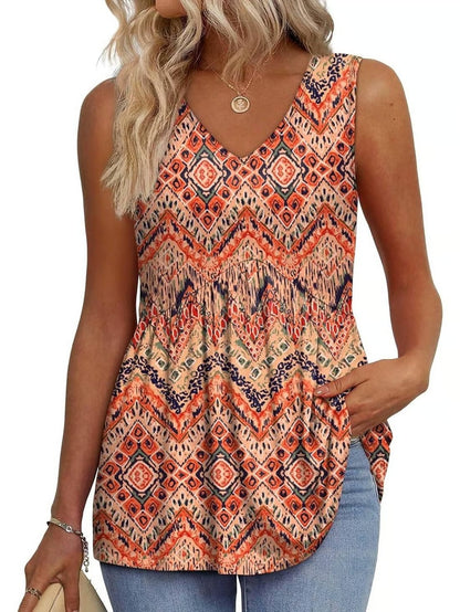 Women Dressy Sleeveless V Neck Babydoll Tank Tops