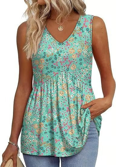 Women Dressy Sleeveless V Neck Babydoll Tank Tops