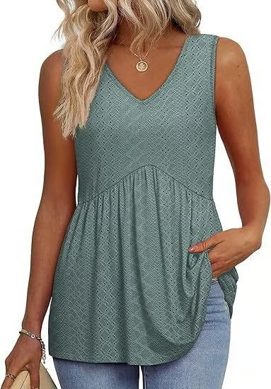 Women Dressy Sleeveless V Neck Babydoll Tank Tops