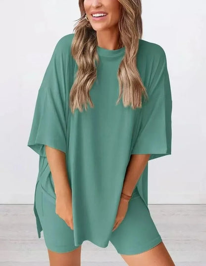 2025 Summer Casual Oversized Shirts Shorts Matching Women's Two Piece Lounge Set