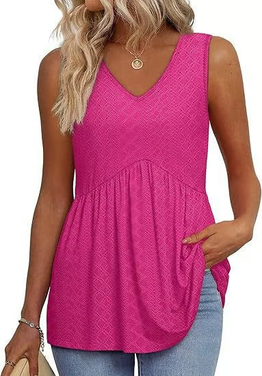 Women Dressy Sleeveless V Neck Babydoll Tank Tops